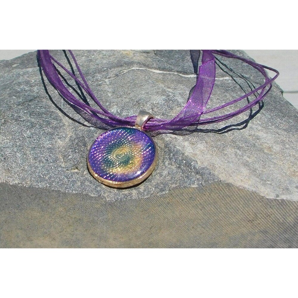 Handmade Gold Purple Green Resin Medallion Pendant